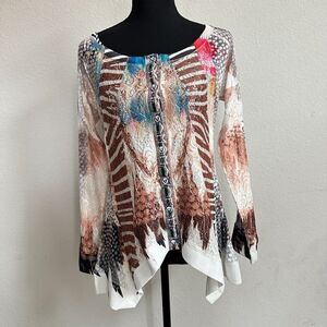 Kamana Cardigan Small Art to Wear Button Lace Feather Colorful Knit Casual